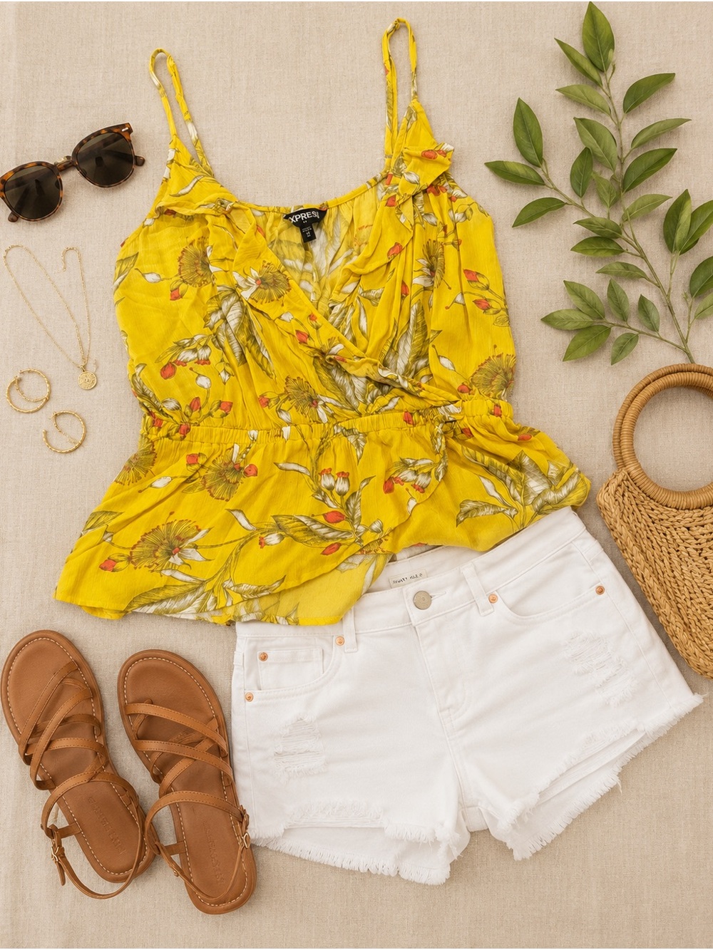 Express Yellow Floral Wrap Camisole